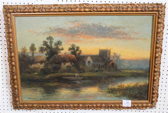 William Langley (fl. 1880-1920), oil on canvas, River landscape, signed